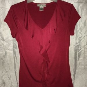 Vintage Suzie Red Ruffled Short Sleeve Shirt/Top